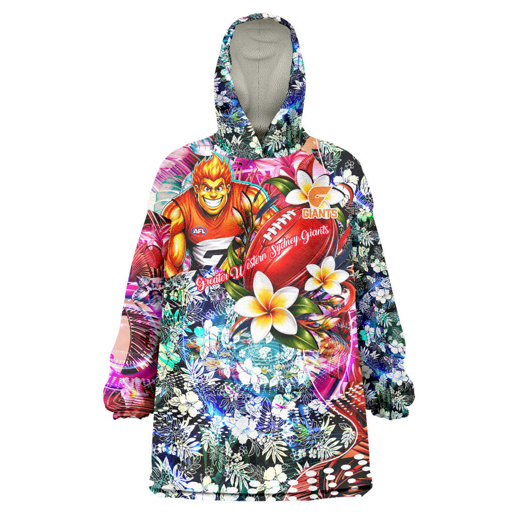 Personalized Greater Western Sydney Giants Wearable Blanket Hoodie Tropical Hibiscus Flowers - Pacific Fusion Style