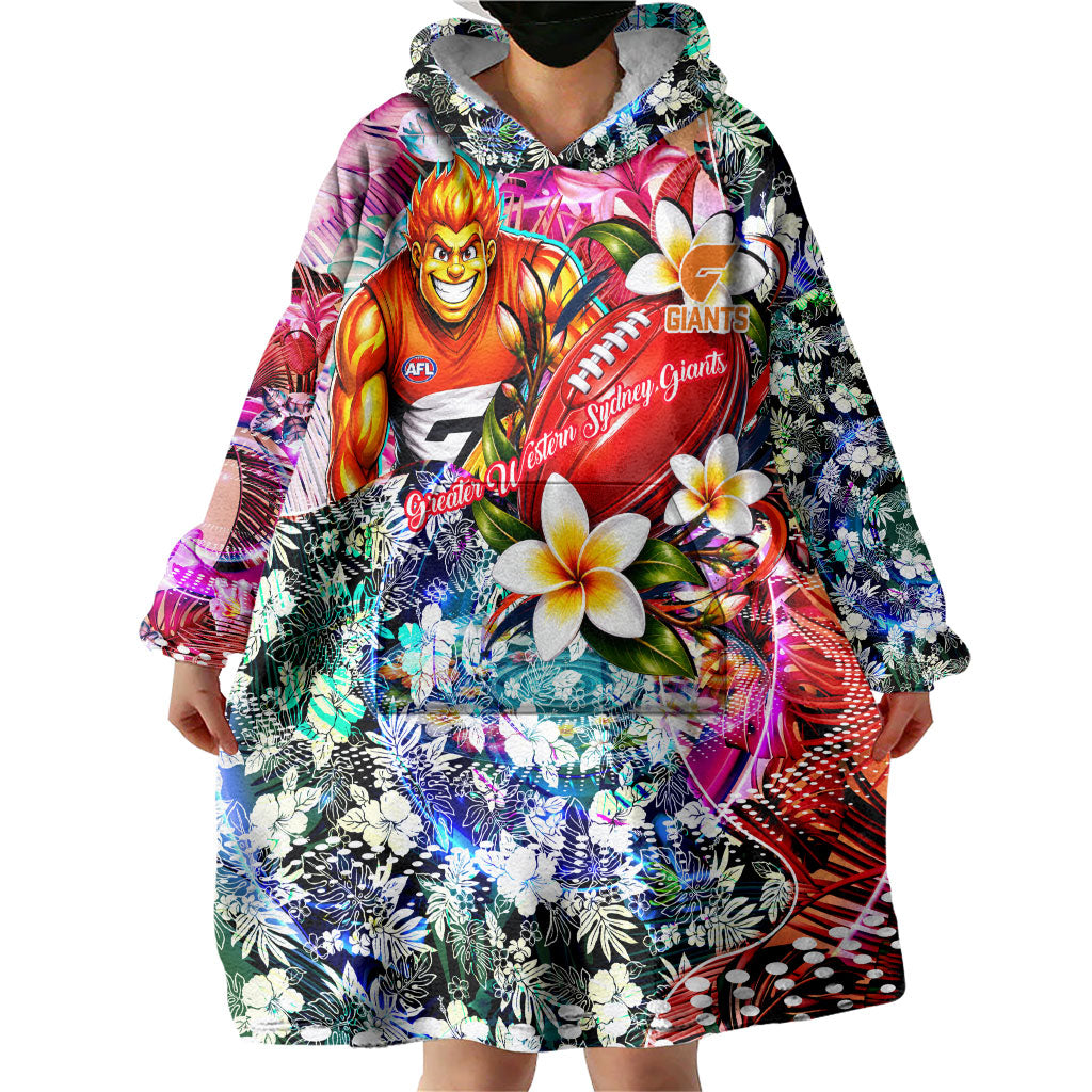 Personalized Greater Western Sydney Giants Wearable Blanket Hoodie Tropical Hibiscus Flowers - Pacific Fusion Style