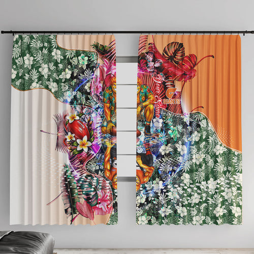 Personalized Greater Western Sydney Giants Window Curtain Tropical Hibiscus Flowers - Pacific Fusion Style