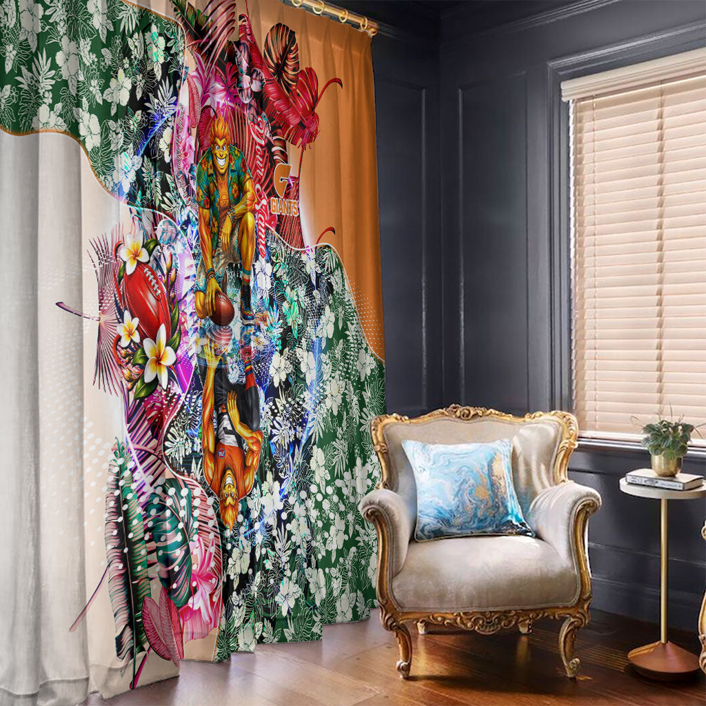 Personalized Greater Western Sydney Giants Window Curtain Tropical Hibiscus Flowers - Pacific Fusion Style