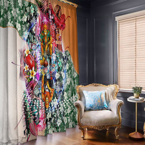 Personalized Greater Western Sydney Giants Window Curtain Tropical Hibiscus Flowers - Pacific Fusion Style