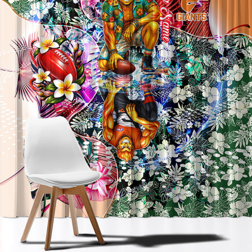 Personalized Greater Western Sydney Giants Window Curtain Tropical Hibiscus Flowers - Pacific Fusion Style