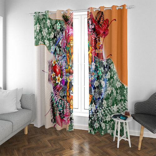 Personalized Greater Western Sydney Giants Window Curtain Tropical Hibiscus Flowers - Pacific Fusion Style