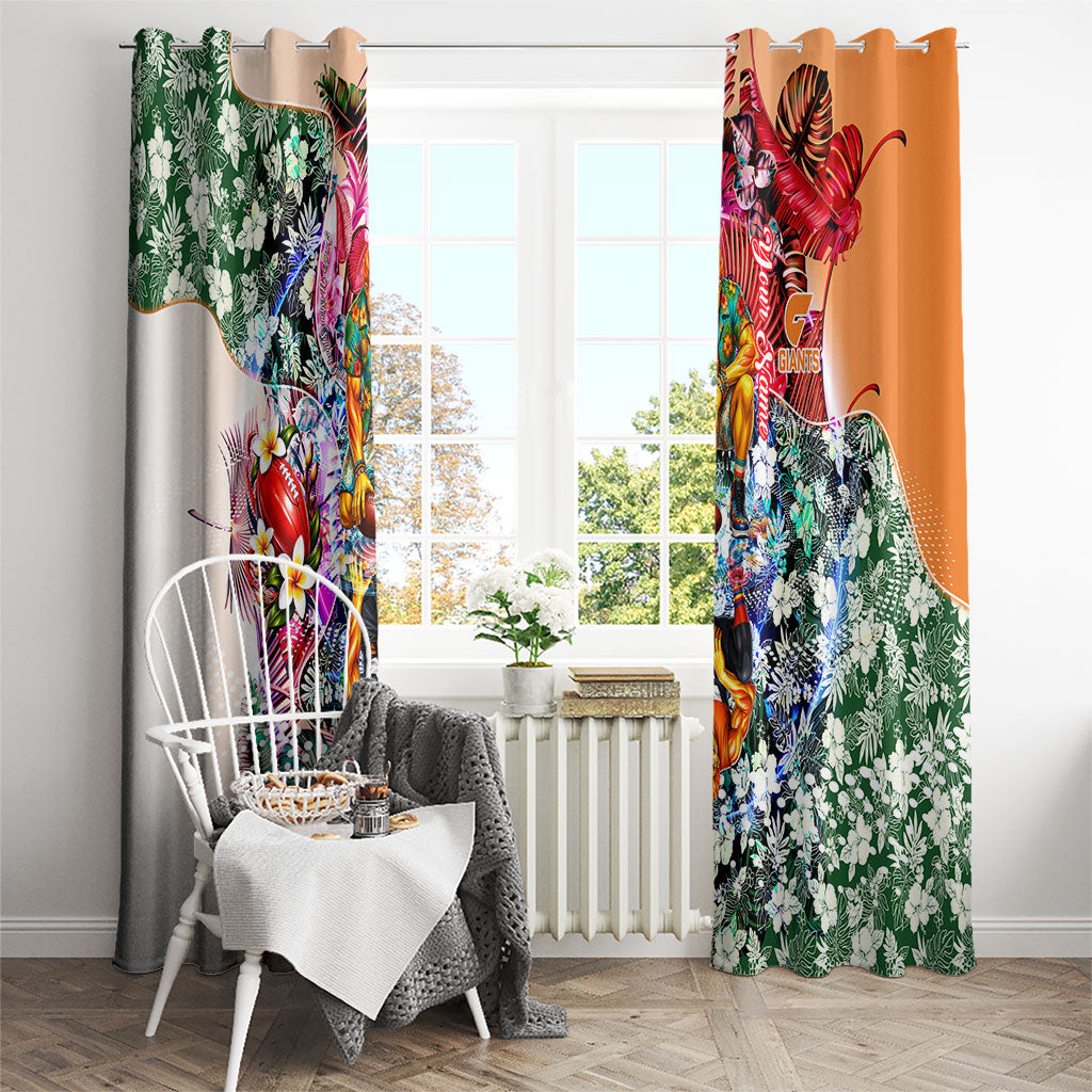 Personalized Greater Western Sydney Giants Window Curtain Tropical Hibiscus Flowers - Pacific Fusion Style