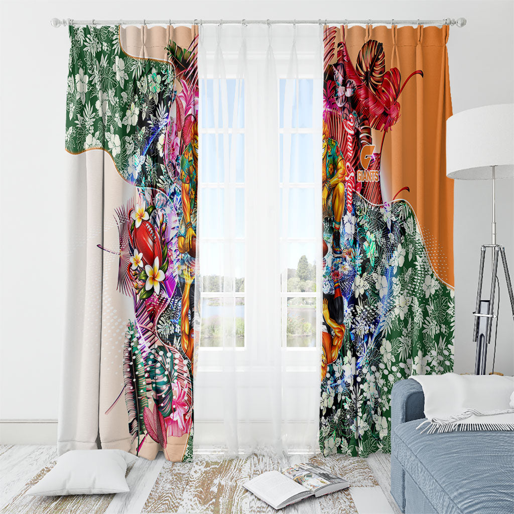 Personalized Greater Western Sydney Giants Window Curtain Tropical Hibiscus Flowers - Pacific Fusion Style