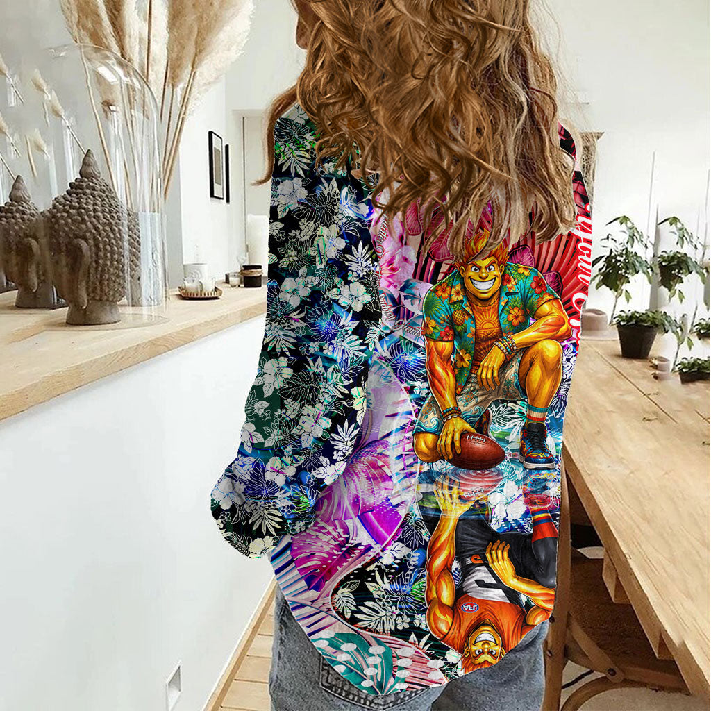 Personalized Greater Western Sydney Giants Women Casual Shirt Tropical Hibiscus Flowers - Pacific Fusion Style