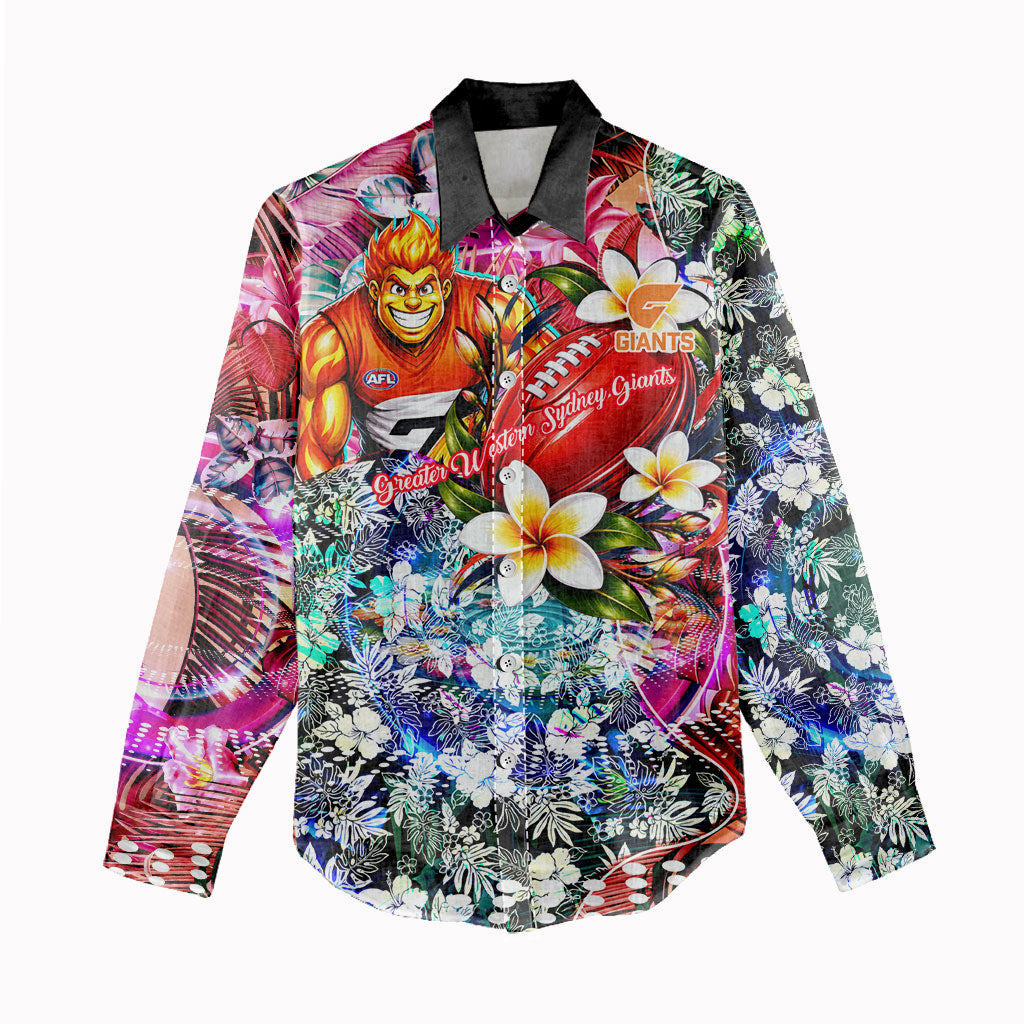 Personalized Greater Western Sydney Giants Women Casual Shirt Tropical Hibiscus Flowers - Pacific Fusion Style