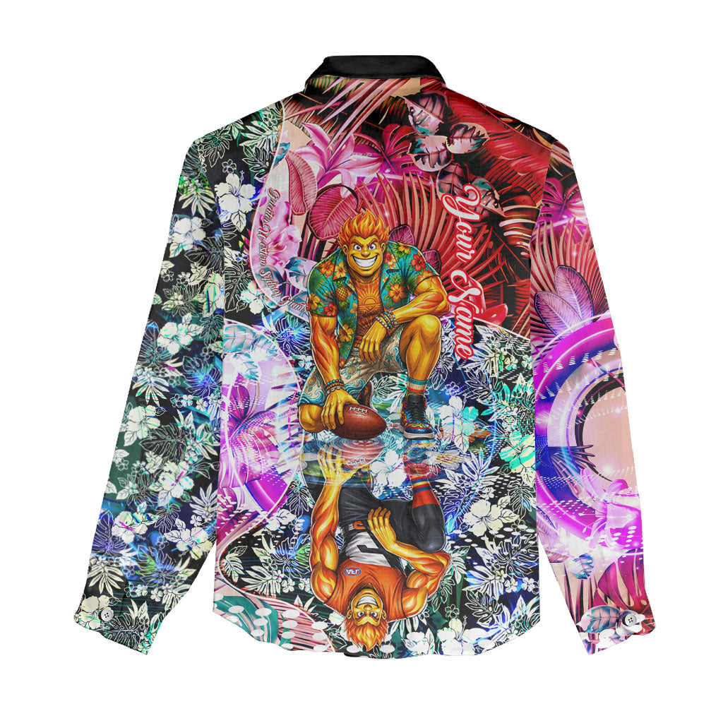 Personalized Greater Western Sydney Giants Women Casual Shirt Tropical Hibiscus Flowers - Pacific Fusion Style
