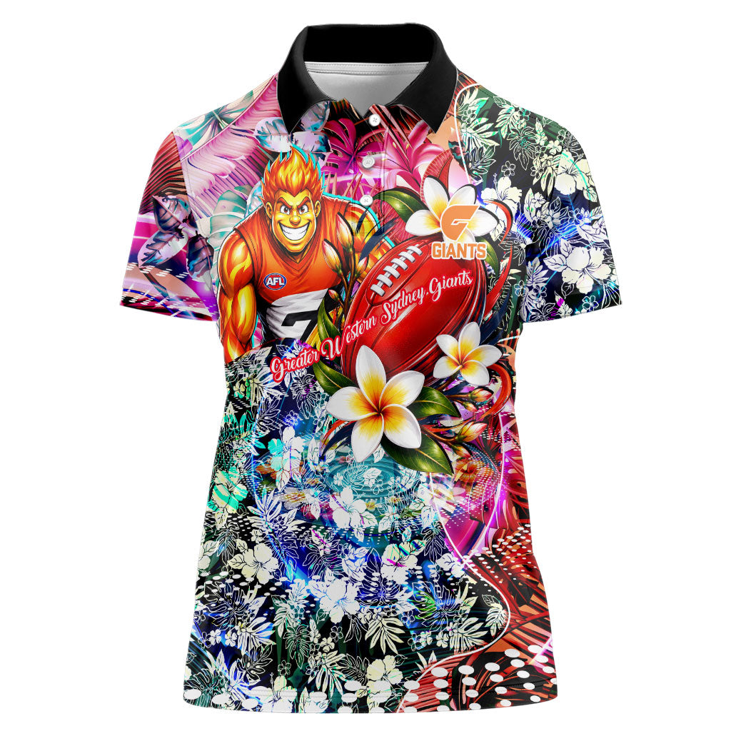 Personalized Greater Western Sydney Giants Women Polo Shirt Tropical Hibiscus Flowers - Pacific Fusion Style