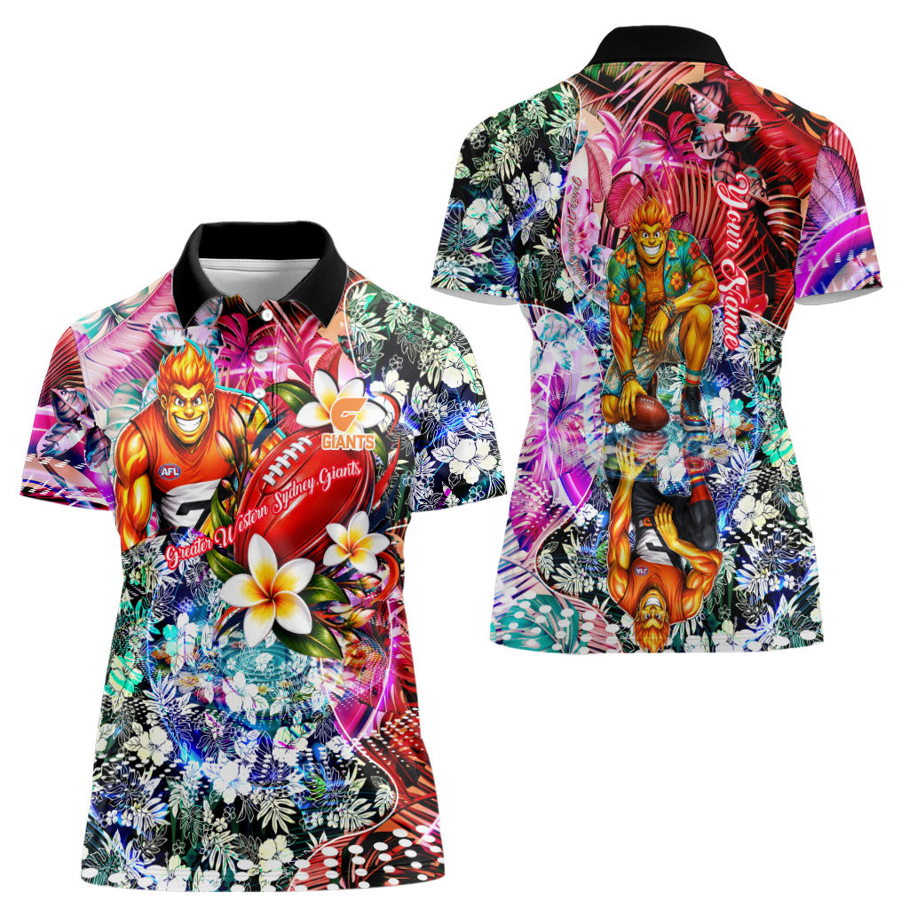 Personalized Greater Western Sydney Giants Women Polo Shirt Tropical Hibiscus Flowers - Pacific Fusion Style