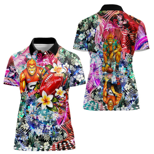Personalized Greater Western Sydney Giants Women Polo Shirt Tropical Hibiscus Flowers - Pacific Fusion Style