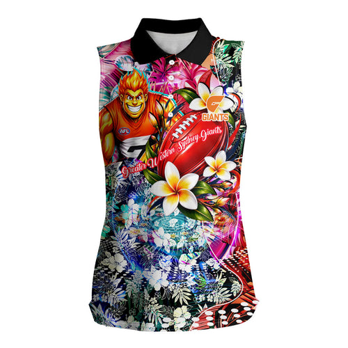 Personalized Greater Western Sydney Giants Women Sleeveless Polo Shirt Tropical Hibiscus Flowers - Pacific Fusion Style