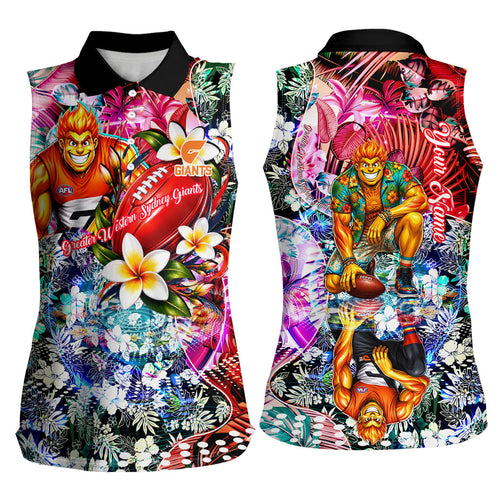 Personalized Greater Western Sydney Giants Women Sleeveless Polo Shirt Tropical Hibiscus Flowers - Pacific Fusion Style