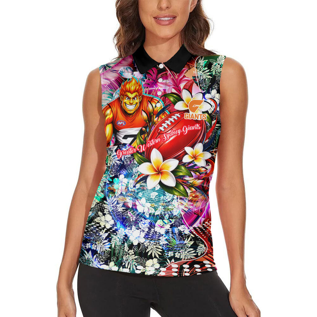 Personalized Greater Western Sydney Giants Women Sleeveless Polo Shirt Tropical Hibiscus Flowers - Pacific Fusion Style