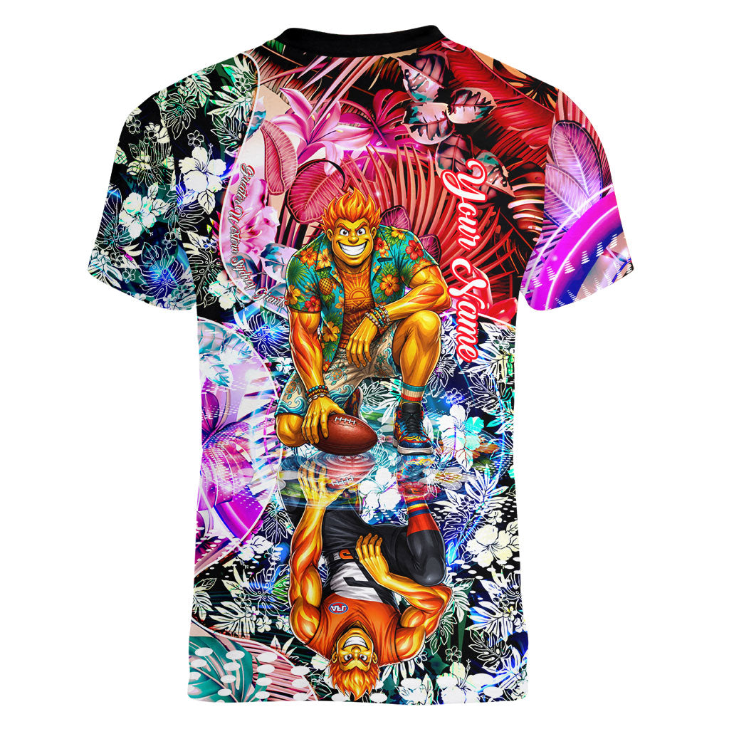 Personalized Greater Western Sydney Giants Women V-Neck T-Shirt Tropical Hibiscus Flowers - Pacific Fusion Style