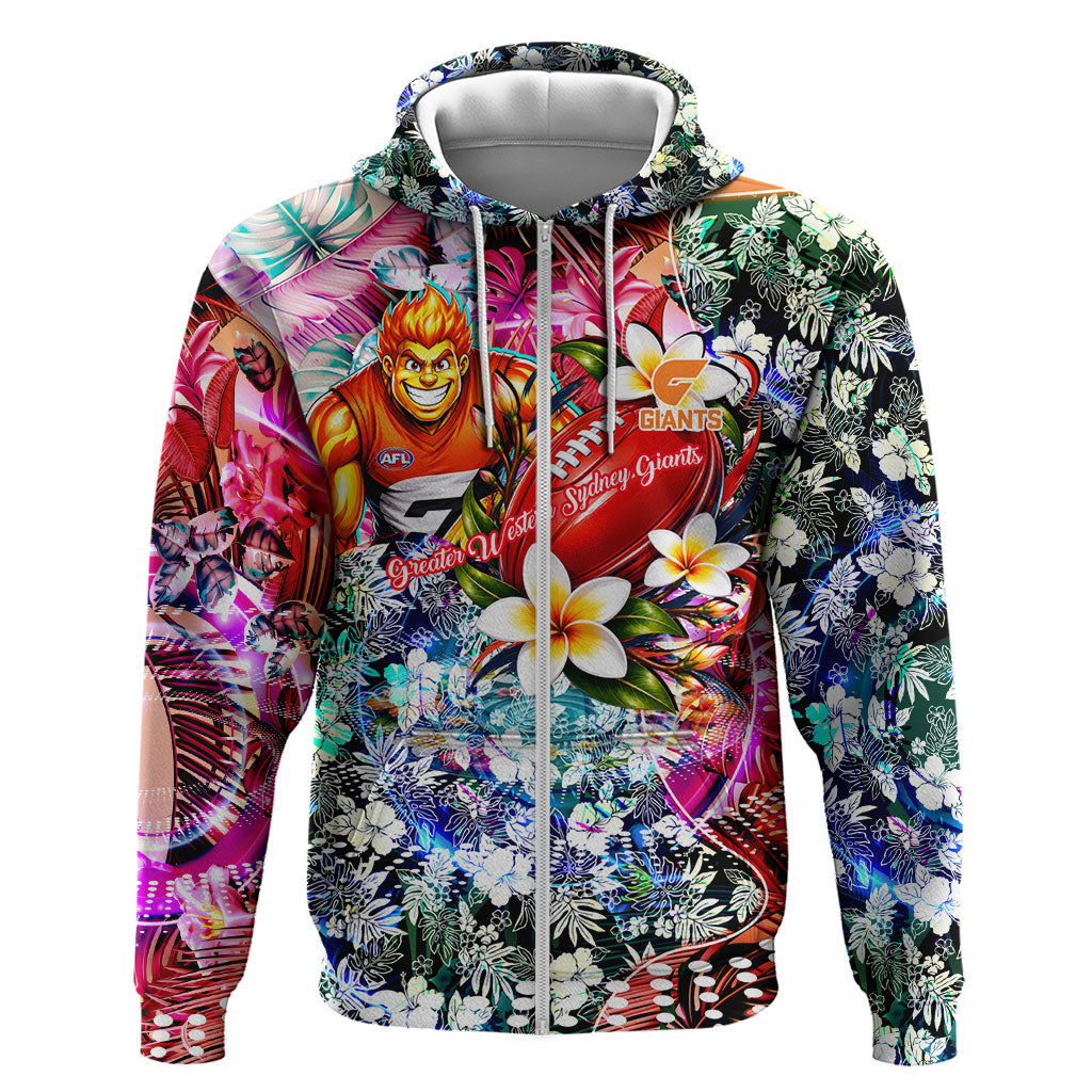 Personalized Greater Western Sydney Giants Zip Hoodie Tropical Hibiscus Flowers - Pacific Fusion Style
