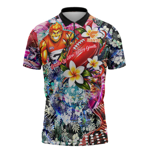 Personalized Greater Western Sydney Giants Zipper Polo Shirt Tropical Hibiscus Flowers - Pacific Fusion Style