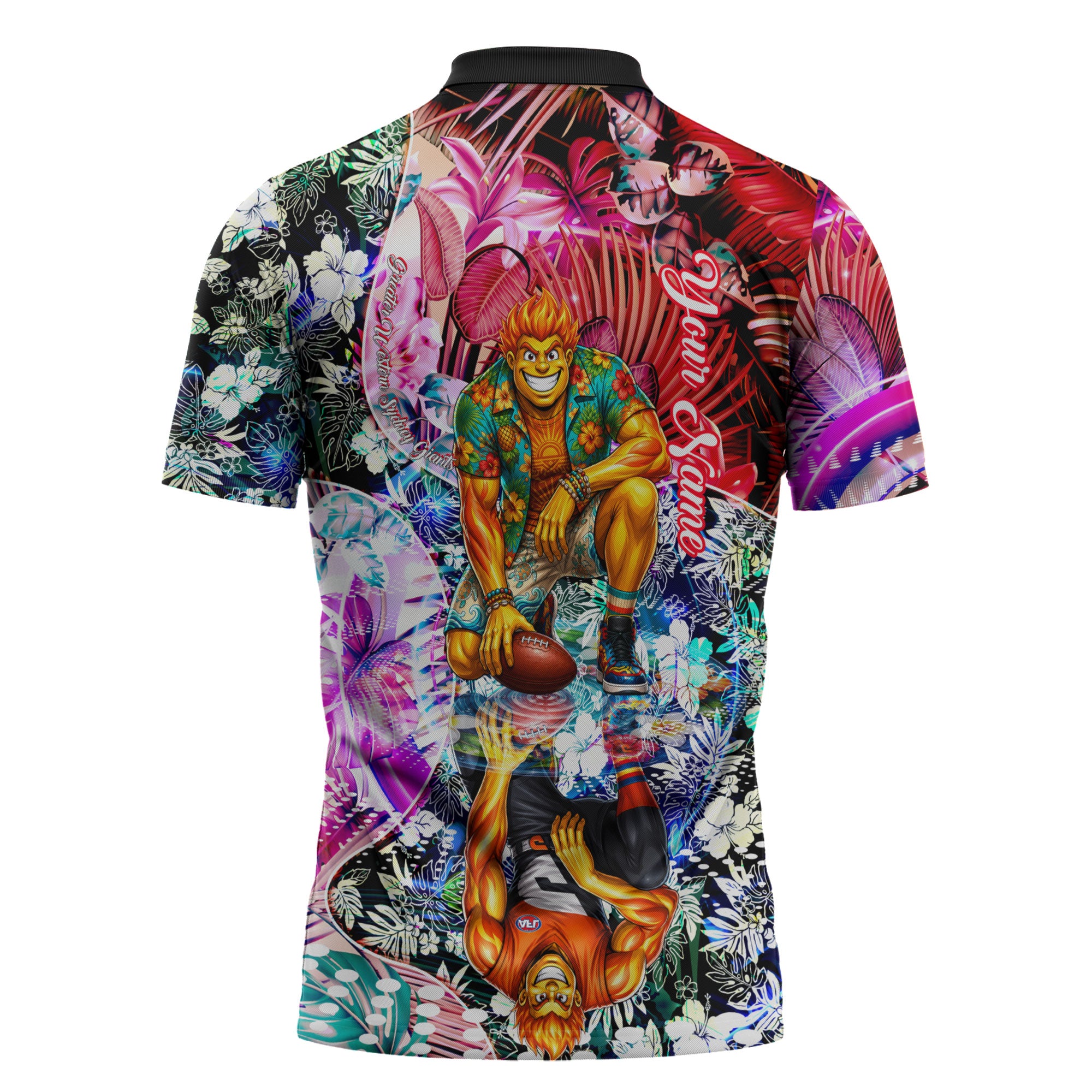 Personalized Greater Western Sydney Giants Zipper Polo Shirt Tropical Hibiscus Flowers - Pacific Fusion Style