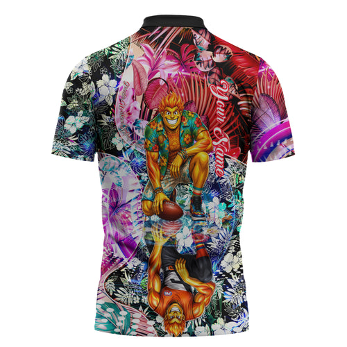 Personalized Greater Western Sydney Giants Zipper Polo Shirt Tropical Hibiscus Flowers - Pacific Fusion Style