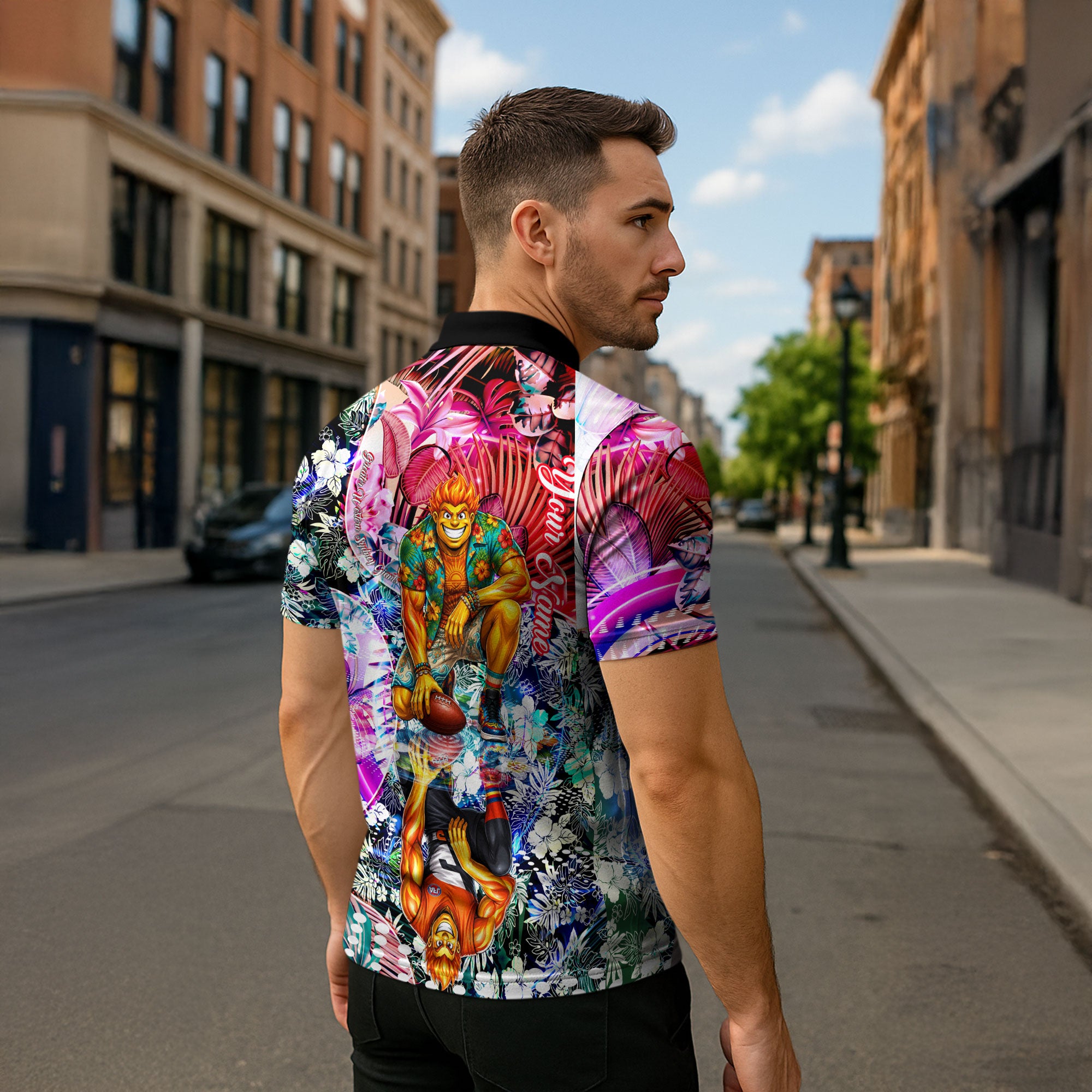 Personalized Greater Western Sydney Giants Zipper Polo Shirt Tropical Hibiscus Flowers - Pacific Fusion Style