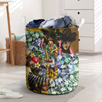 Personalized Hawthorn Football Hawks Laundry Basket Tropical Hibiscus Flowers - Pacific Fusion Style