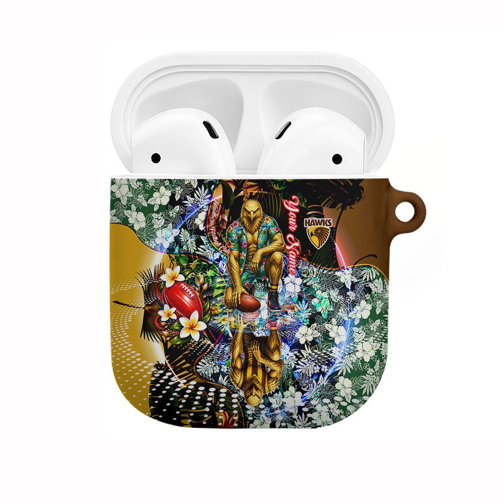Personalized Hawthorn Football Hawks AirPods Case Tropical Hibiscus Flowers - Pacific Fusion Style