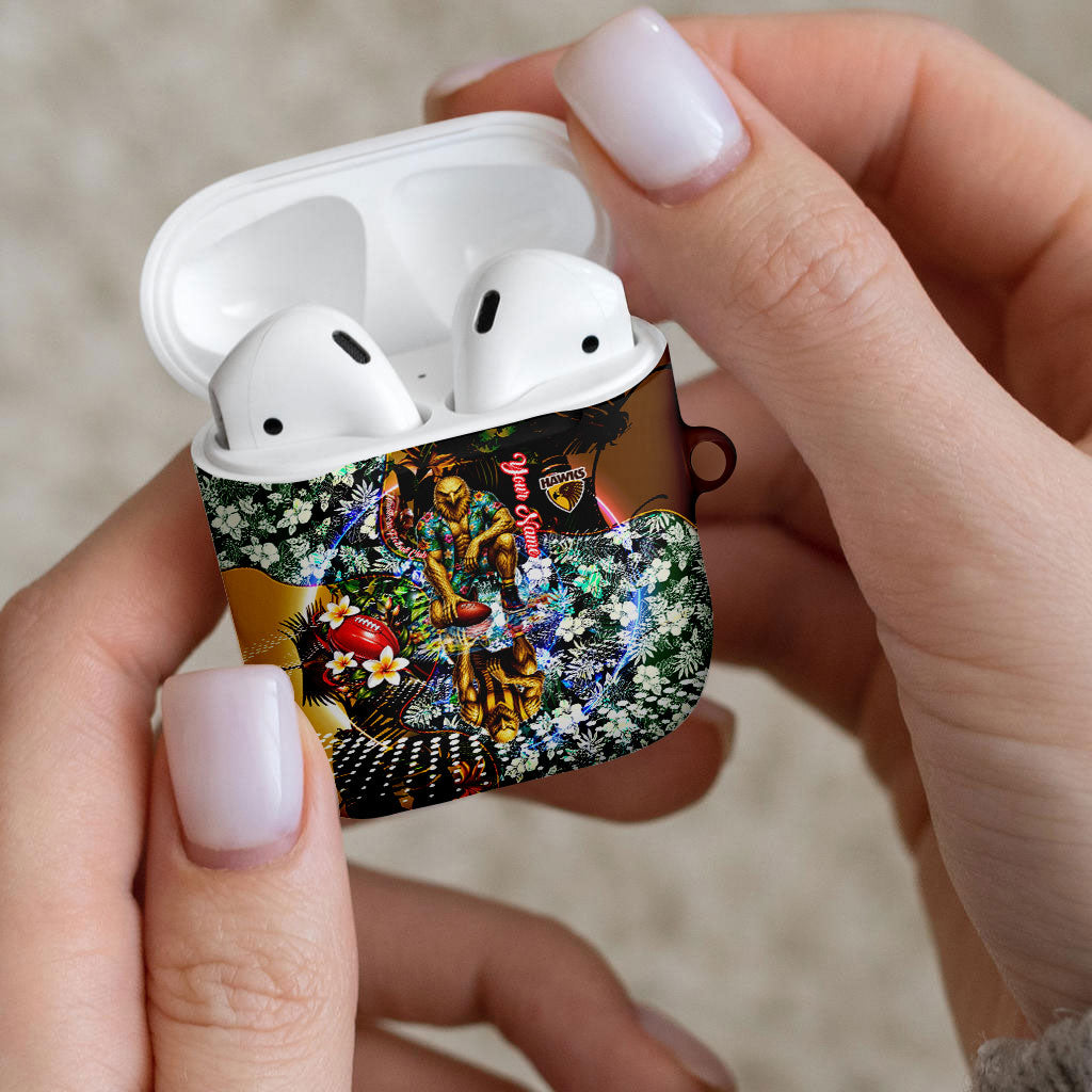 Personalized Hawthorn Football Hawks AirPods Case Tropical Hibiscus Flowers - Pacific Fusion Style