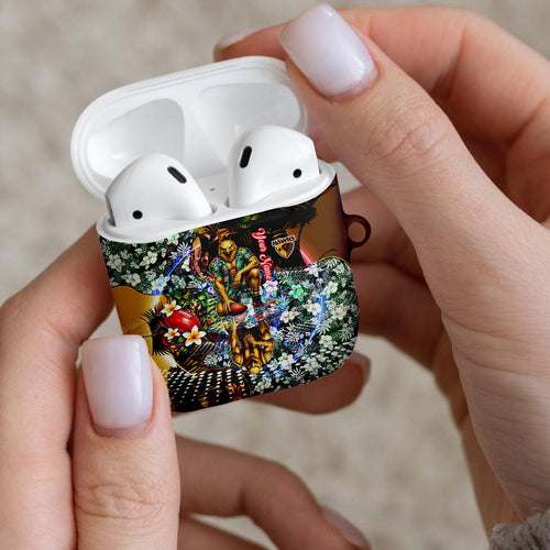 Personalized Hawthorn Football Hawks AirPods Case Tropical Hibiscus Flowers - Pacific Fusion Style