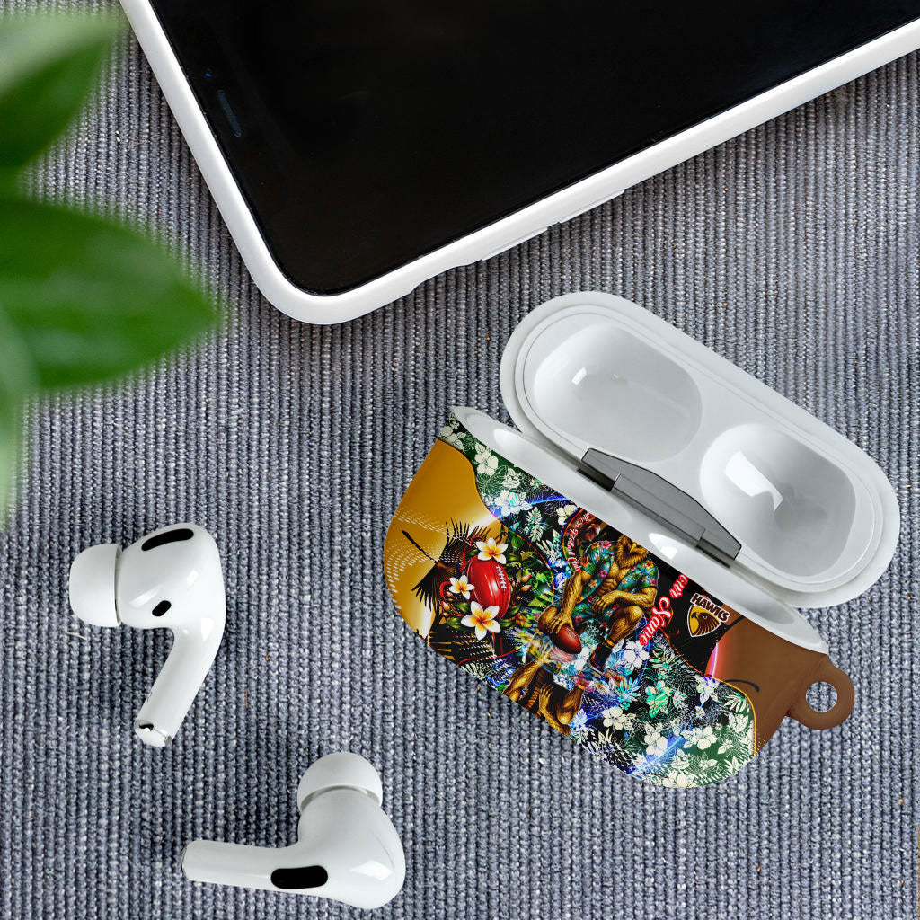 Personalized Hawthorn Football Hawks AirPods Case Tropical Hibiscus Flowers - Pacific Fusion Style