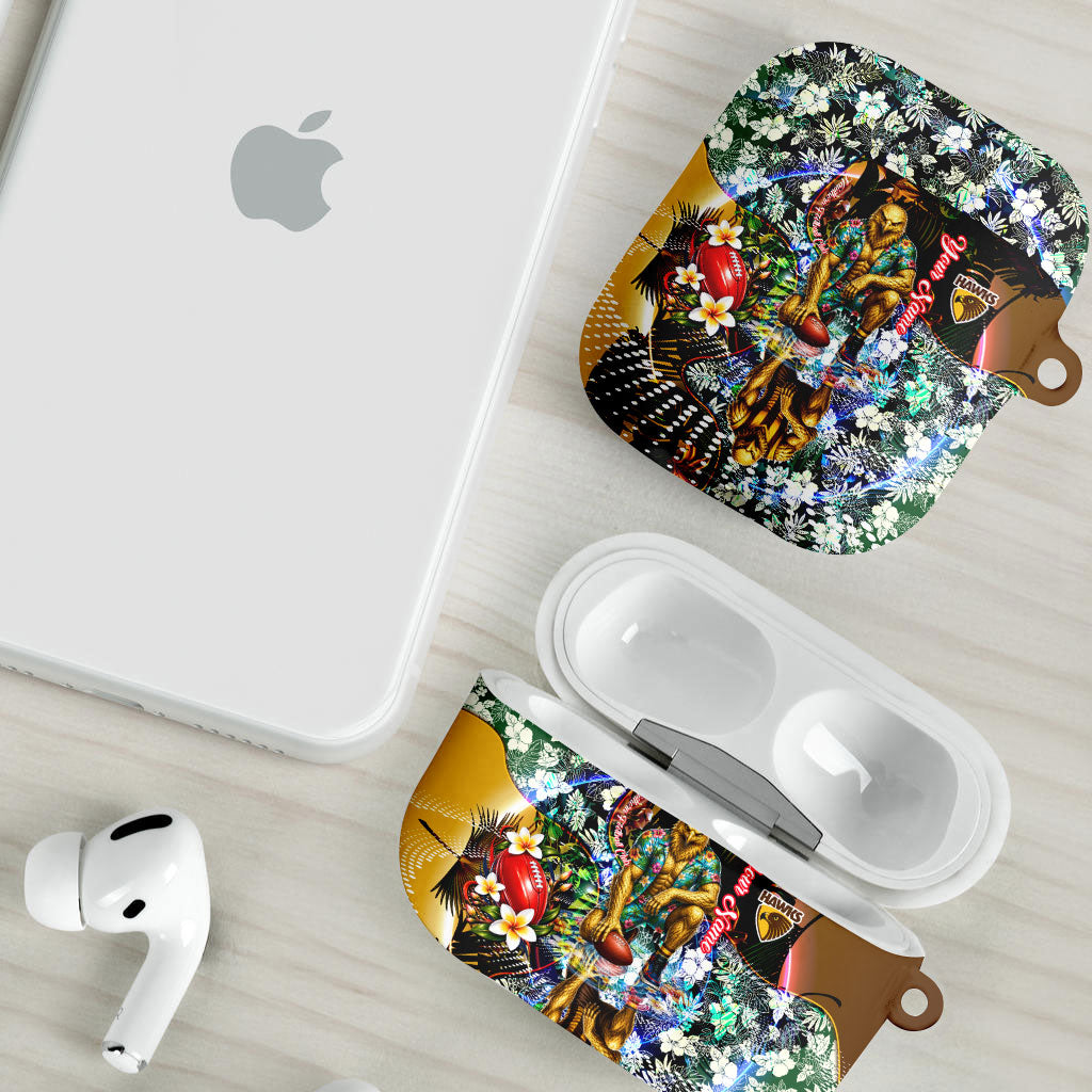 Personalized Hawthorn Football Hawks AirPods Case Tropical Hibiscus Flowers - Pacific Fusion Style
