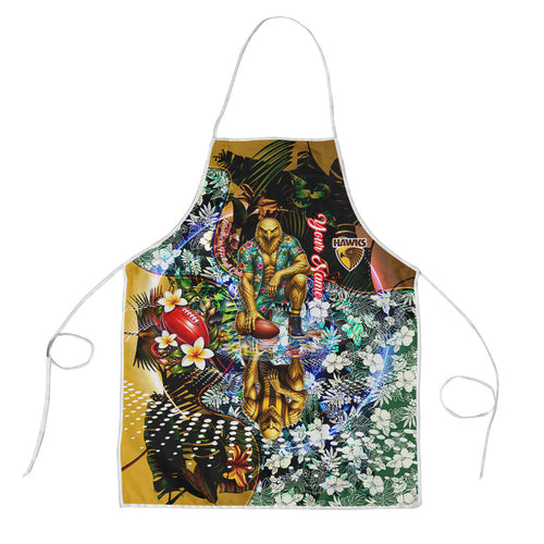 Personalized Hawthorn Football Hawks Apron Tropical Hibiscus Flowers - Pacific Fusion Style
