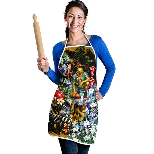 Personalized Hawthorn Football Hawks Apron Tropical Hibiscus Flowers - Pacific Fusion Style