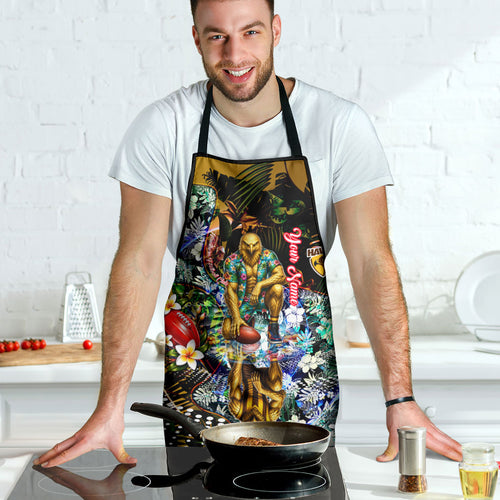 Personalized Hawthorn Football Hawks Apron Tropical Hibiscus Flowers - Pacific Fusion Style