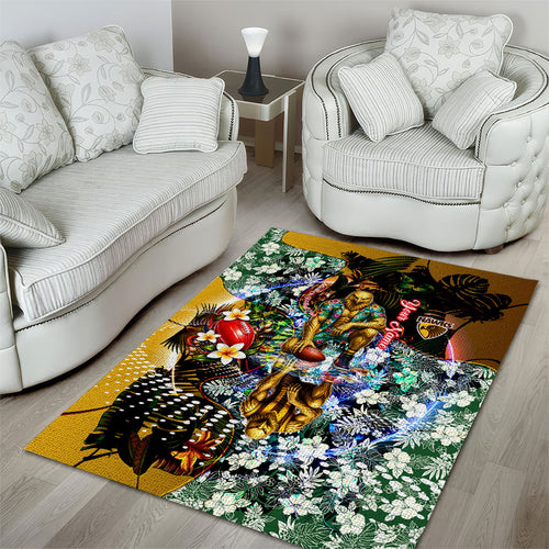 Personalized Hawthorn Football Hawks Area Rug Tropical Hibiscus Flowers - Pacific Fusion Style