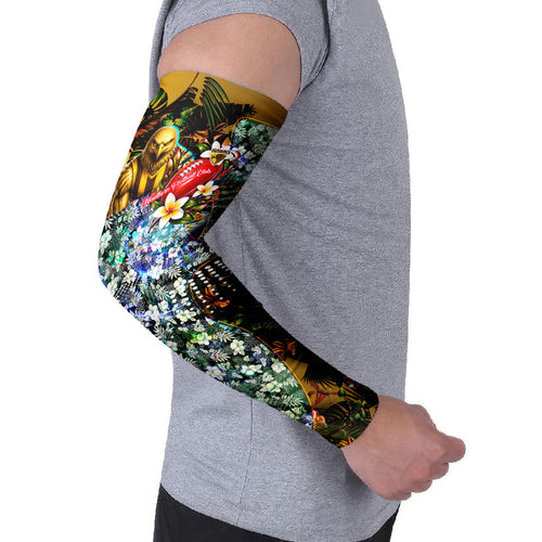 Personalized Hawthorn Football Hawks Arm Sleeves Tropical Hibiscus Flowers - Pacific Fusion Style