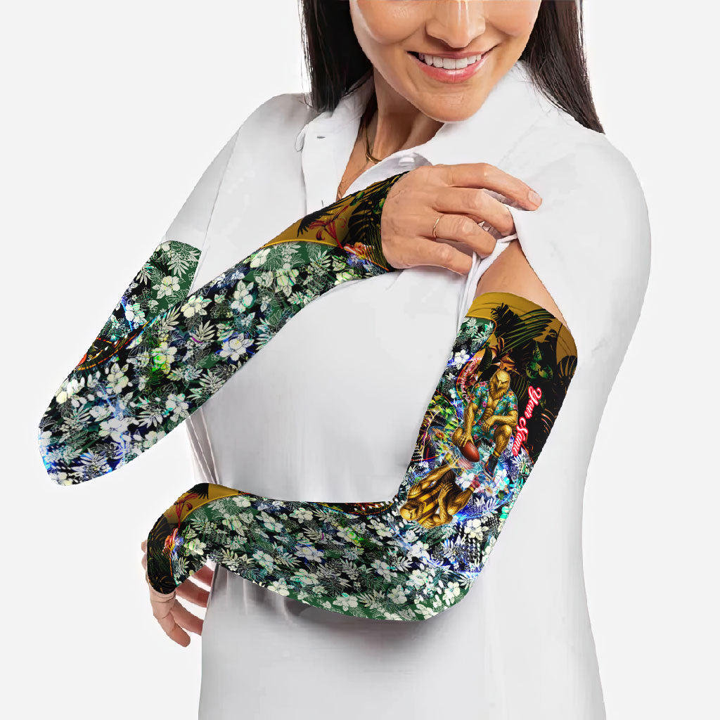 Personalized Hawthorn Football Hawks Arm Sleeves Tropical Hibiscus Flowers - Pacific Fusion Style