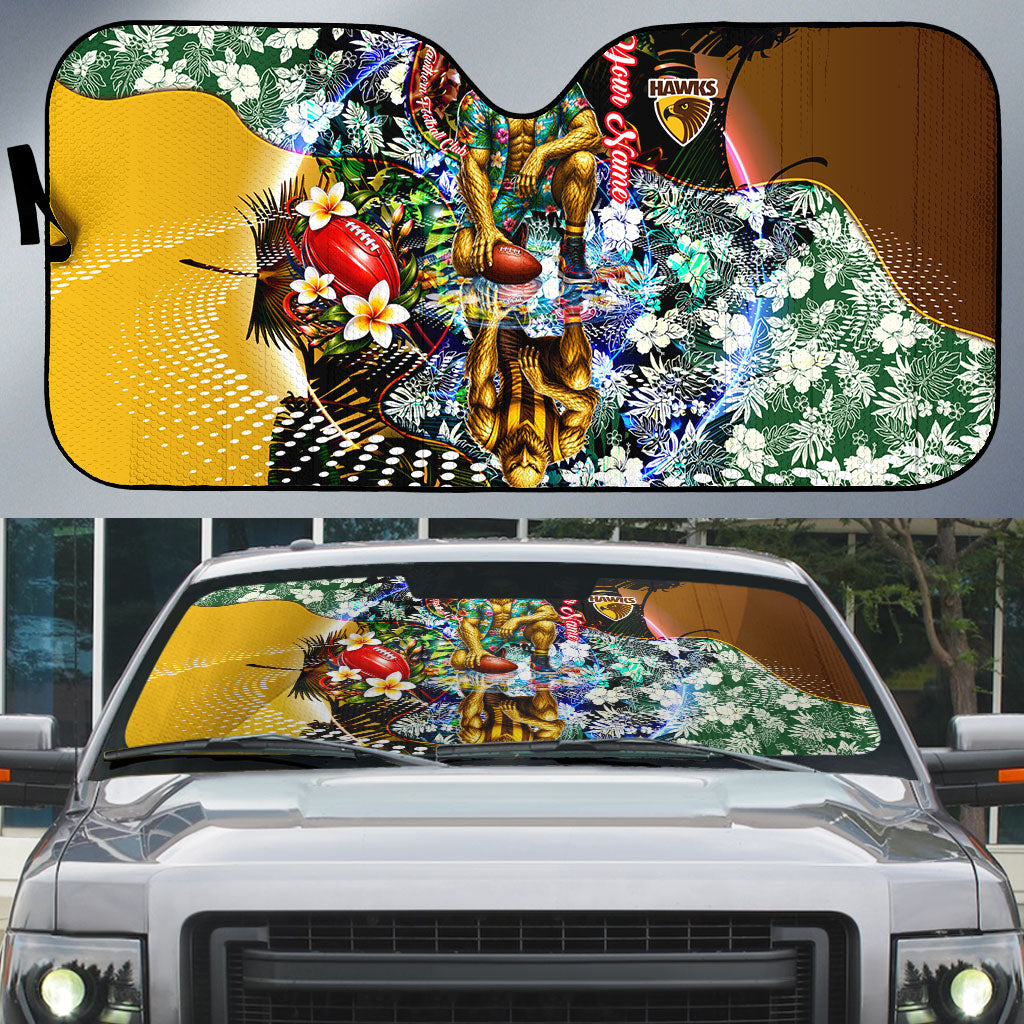 Personalized Hawthorn Football Hawks Auto Sun Shade Tropical Hibiscus Flowers - Pacific Fusion Style