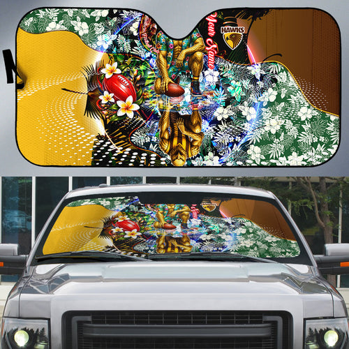 Personalized Hawthorn Football Hawks Auto Sun Shade Tropical Hibiscus Flowers - Pacific Fusion Style