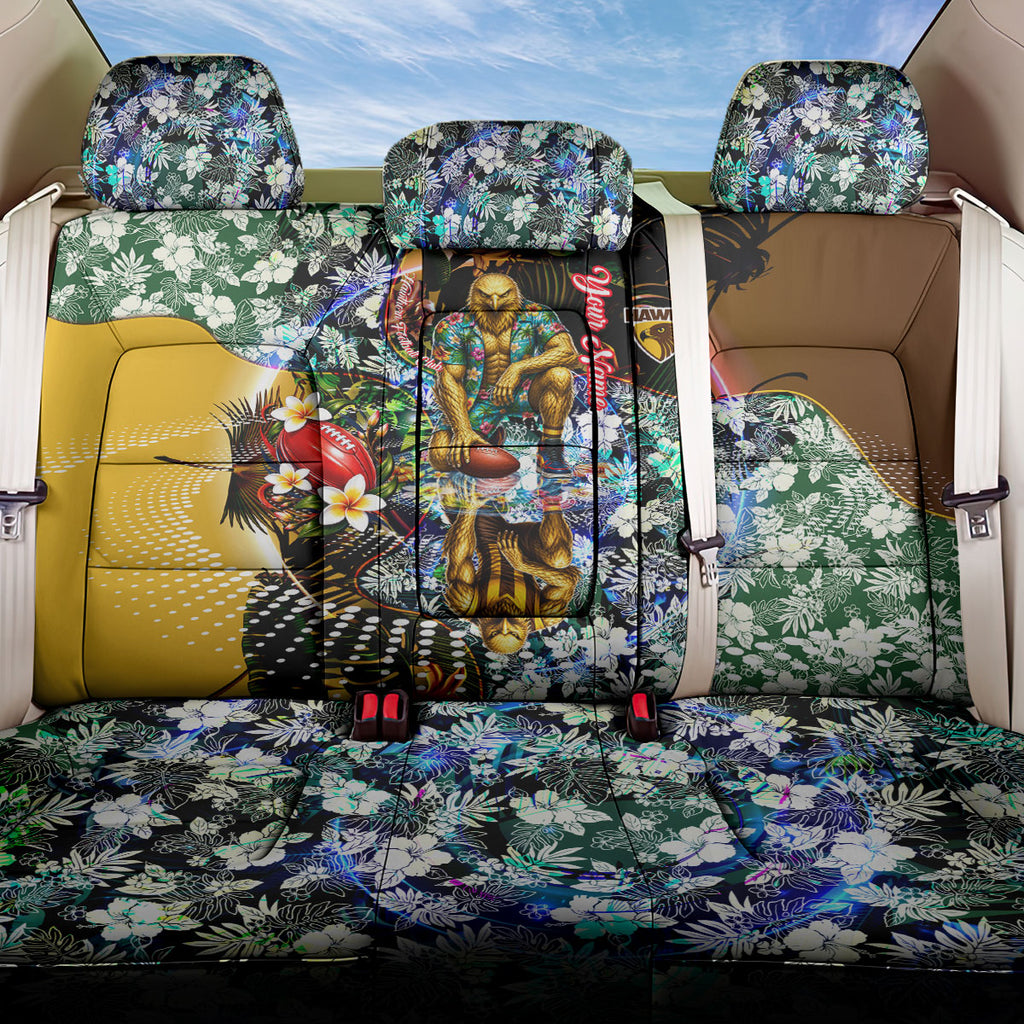 Personalized Hawthorn Football Hawks Back Car Seat Cover Tropical Hibiscus Flowers - Pacific Fusion Style