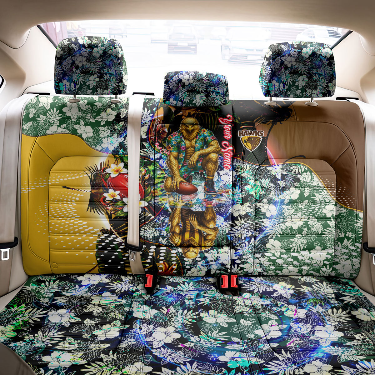 Personalized Hawthorn Football Hawks Back Car Seat Cover Tropical Hibiscus Flowers - Pacific Fusion Style