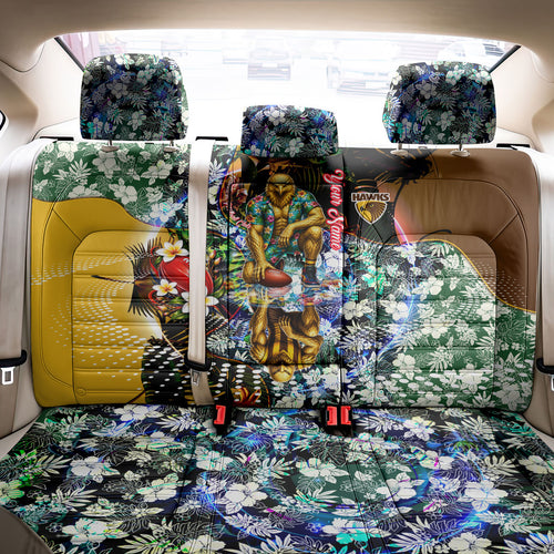 Personalized Hawthorn Football Hawks Back Car Seat Cover Tropical Hibiscus Flowers - Pacific Fusion Style