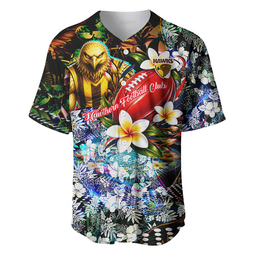Personalized Hawthorn Football Hawks Baseball Jersey Tropical Hibiscus Flowers - Pacific Fusion Style
