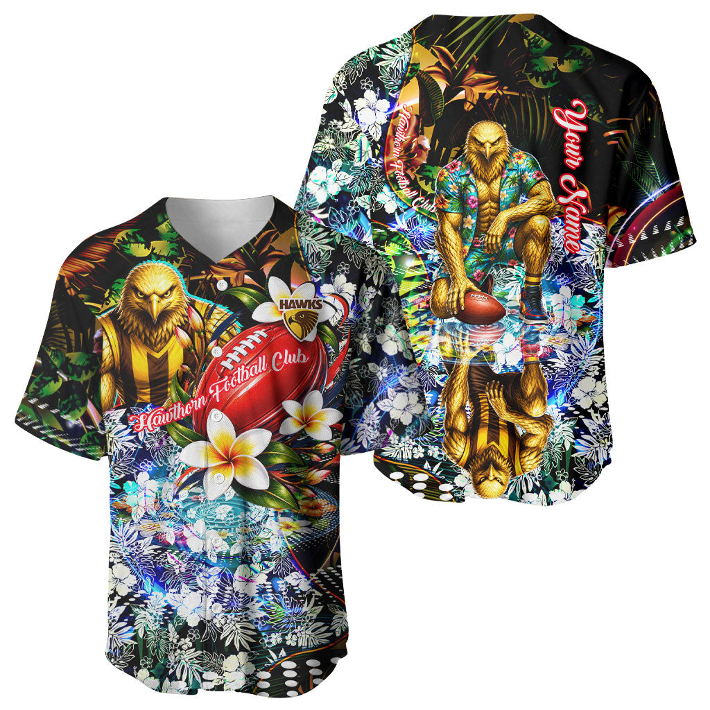 Personalized Hawthorn Football Hawks Baseball Jersey Tropical Hibiscus Flowers - Pacific Fusion Style