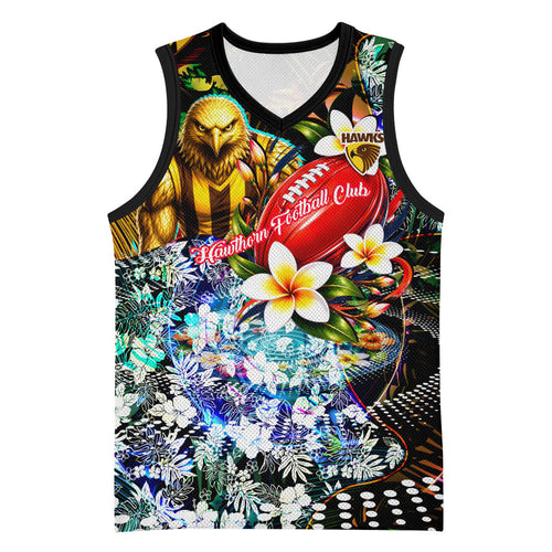 Personalized Hawthorn Football Hawks Basketball Jersey Tropical Hibiscus Flowers - Pacific Fusion Style