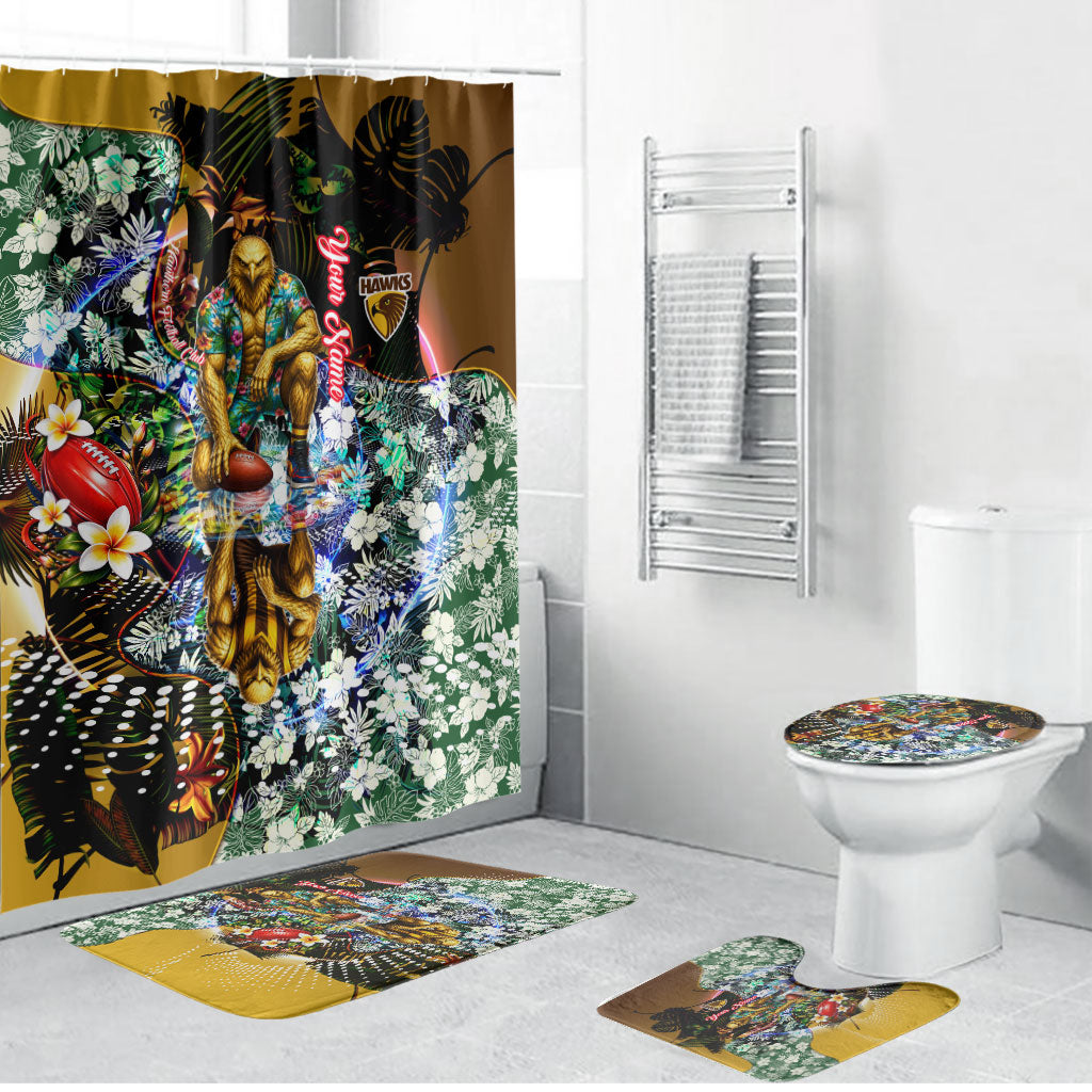 Personalized Hawthorn Football Hawks Bathroom Set Tropical Hibiscus Flowers - Pacific Fusion Style