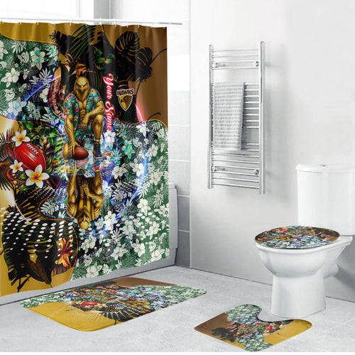 Personalized Hawthorn Football Hawks Bathroom Set Tropical Hibiscus Flowers - Pacific Fusion Style