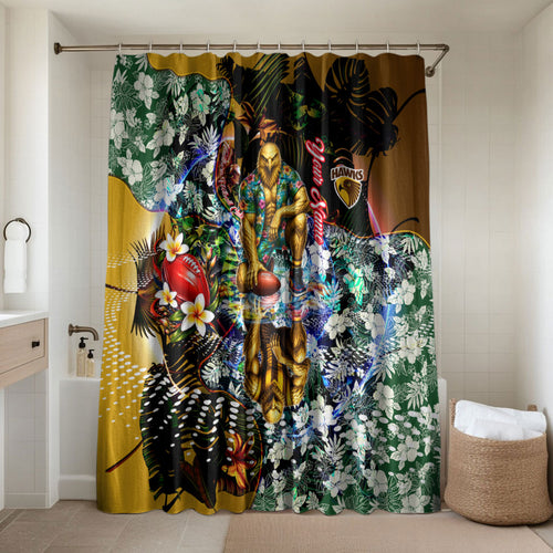 Personalized Hawthorn Football Hawks Bathroom Set Tropical Hibiscus Flowers - Pacific Fusion Style