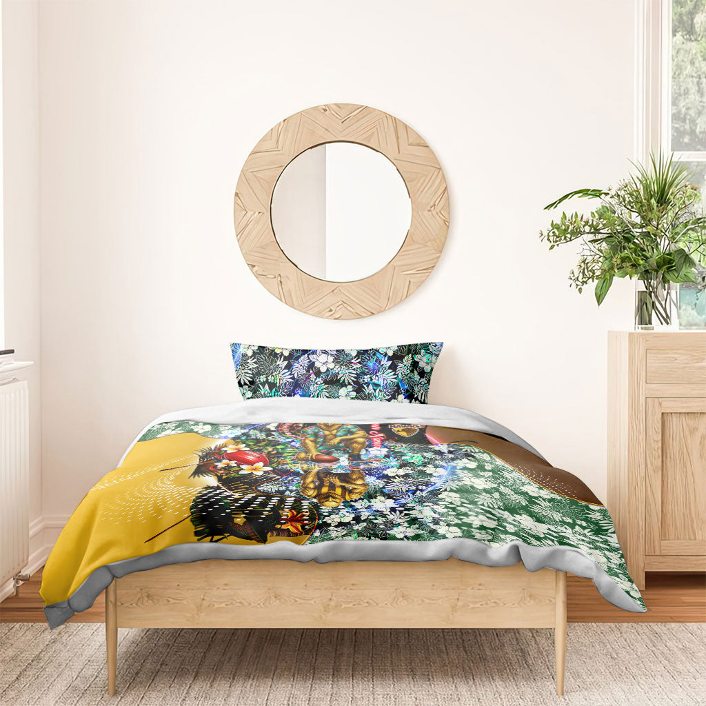 Personalized Hawthorn Football Hawks Bedding Set Tropical Hibiscus Flowers - Pacific Fusion Style