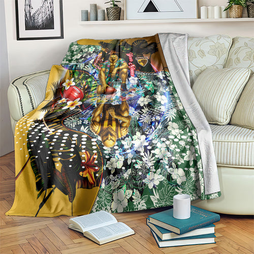 Personalized Hawthorn Football Hawks Blanket Tropical Hibiscus Flowers - Pacific Fusion Style