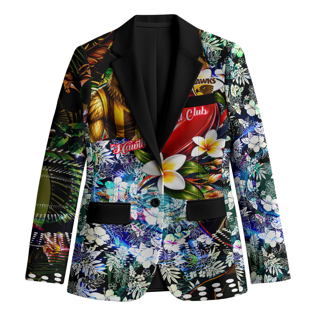 Personalized Hawthorn Football Hawks Blazer Tropical Hibiscus Flowers - Pacific Fusion Style